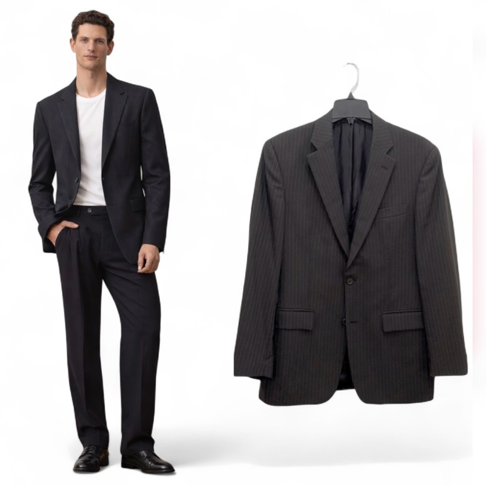 John Varvatos Gray Pinstripe Worsted Wool Sullivan Suit Jacket Blazer Size 40R M